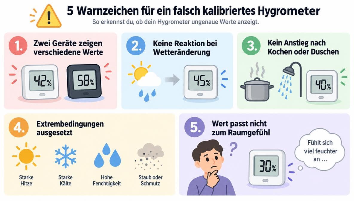 Infografik: 5 Zeichen dass ein Hygrometer falsch kalibriert ist im Überblick